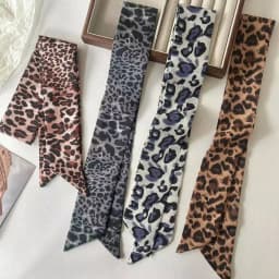 4pcs/set Scarf Women Fashion Leopard Print Hair Bands Imitation Silk Satin Bag Handle Ribbon Tie Neckerchief Foulard