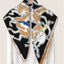 POBING Hand Rolled Twill Silk Scarf Women Horse Dancer Double Side Print Square Scarves Wraps Echarpes Foulards Femme Hijab 90CM