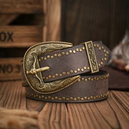 Men - Women - Western Denim - PU Leather - Belt - Vintage Jeans with Floral Carved Buckle Belt