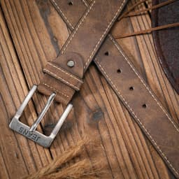 Men - Women - Western Denim - PU Leather - Belt - Vintage Jeans with Carved Buckle Brown Belt