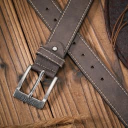 Men - Women - Western Denim - PU Leather - Belt - Vintage Jeans with Carved Buckle Brown Belt