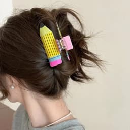 Cute Large Acrylic Pencil Design Hair Claw Clips for Women Girls Accessories Cartoon Sunflower Smile Ponytail Hairgrip New 2024
