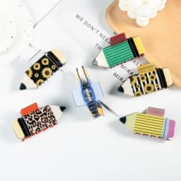 Cute Large Acrylic Pencil Design Hair Claw Clips for Women Girls Accessories Cartoon Sunflower Smile Ponytail Hairgrip New 2024