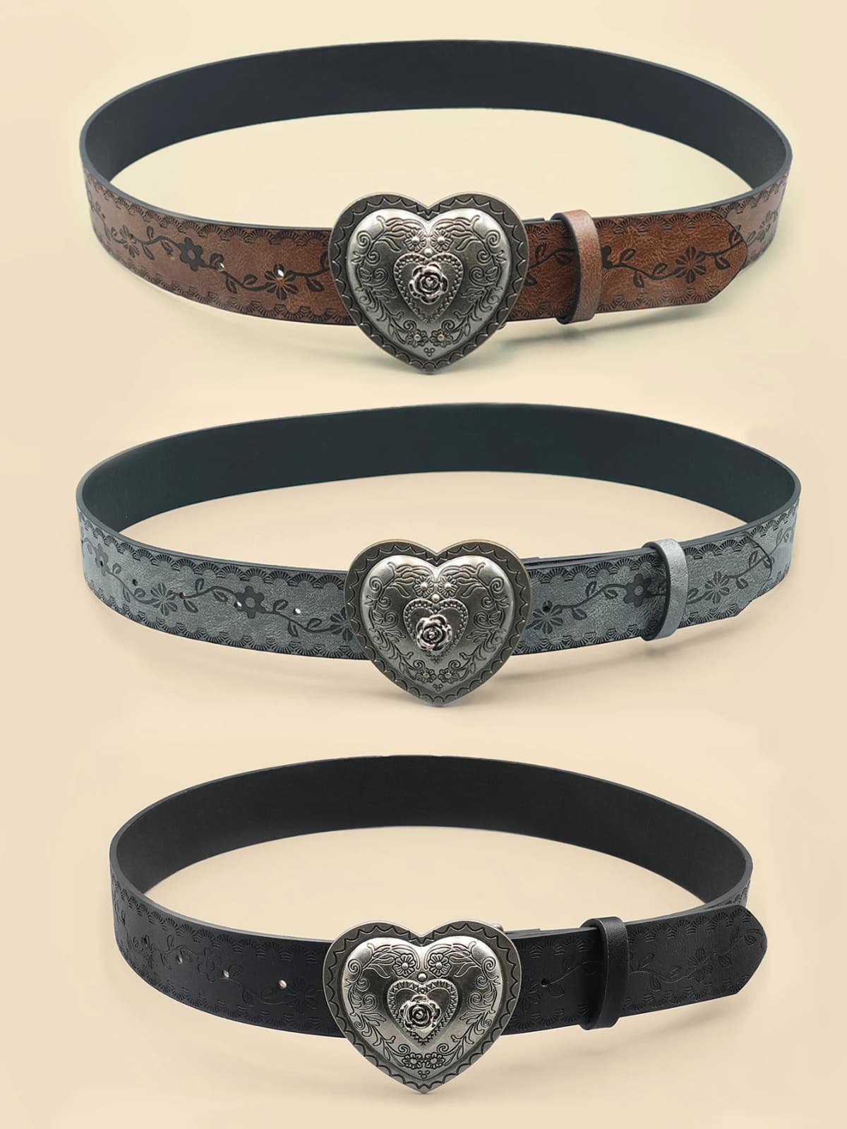 Heart Shaped Women's Casual Belt, Retro Embossed Carved Women's Belt, Dress, Jeans, Suit, Shirt Decoration