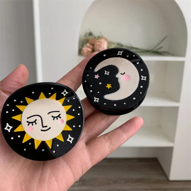 1pc Black Dreamy Star Moon Round Grip Shark Clip Personalized Hair Grab Hair Clip Hair Accessories Women's New Style