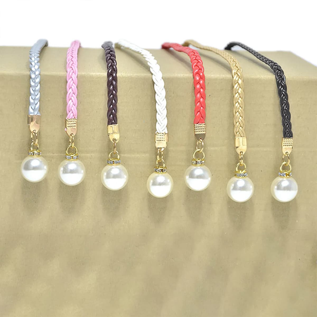 Fashion Adjustable Waist Belt Slim Waist Braided Design Belt with Pearl Buckle for Woman and Girls Dresses up Accessories 140cm