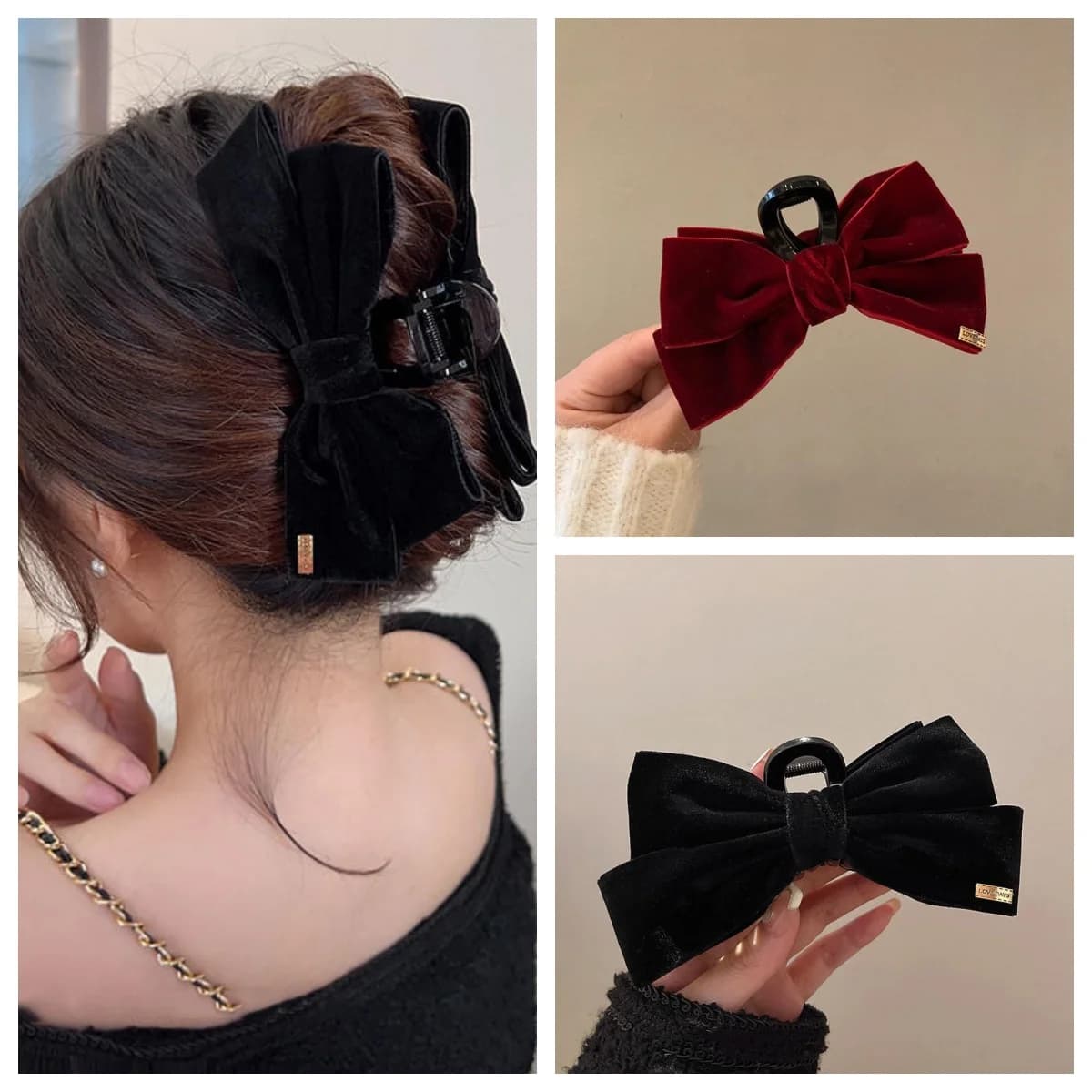 New Style! Black Velvet Big Bow Hair Clips - Women's High - end Hair Accessories, Suitable for Parties, Dances and Daily Life.