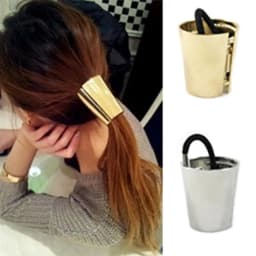 Circle Cuff Gold&Silver Gothic Ponytail Clip Elastic Wrap Ponytail Holder Punk Hair Band Metal Ponytail Clip Hair Cuff