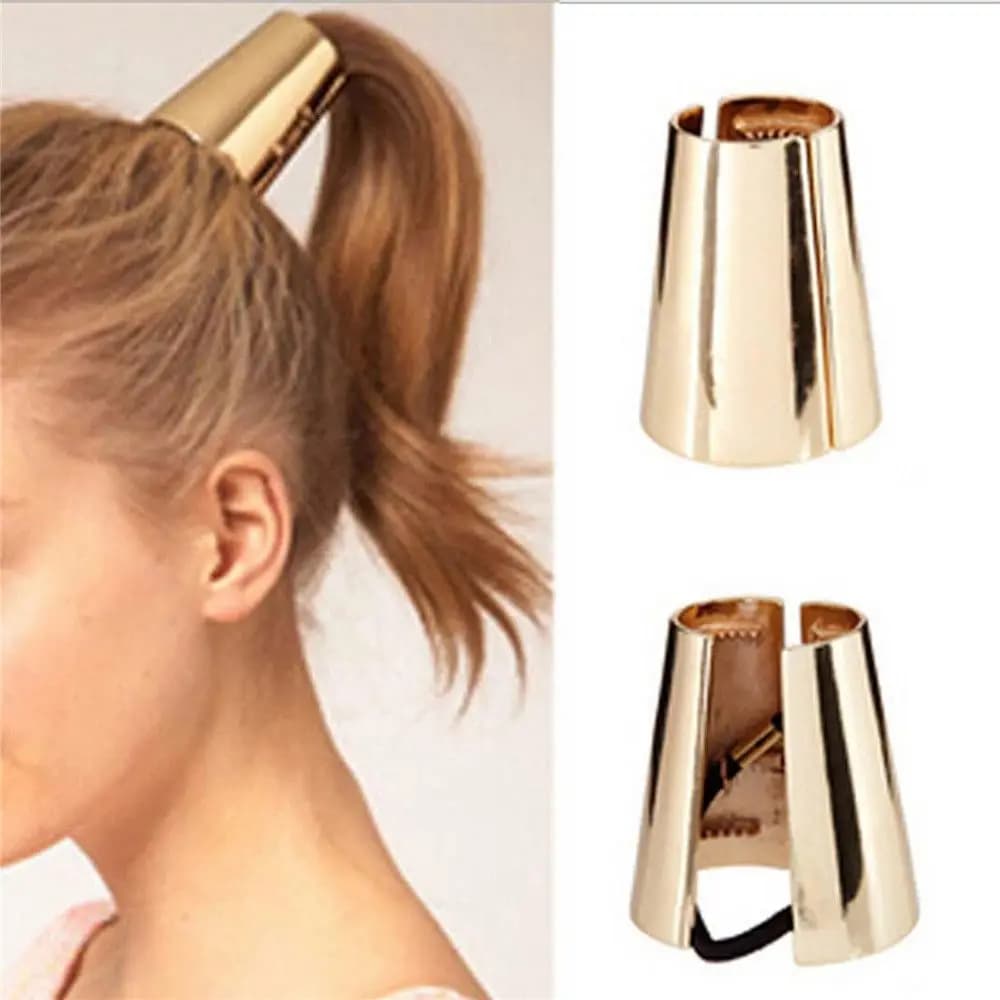 Circle Cuff Gold&Silver Gothic Ponytail Clip Elastic Wrap Ponytail Holder Punk Hair Band Metal Ponytail Clip Hair Cuff