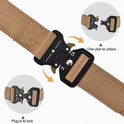 Quick Release Tactical Belt for Men - Durable Canvas Waistband with Water Bottle Hook Carabiners Outdoor Hunting Hiking Gear Kit