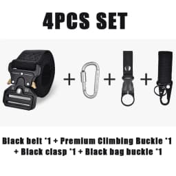 Quick Release Tactical Belt for Men - Durable Canvas Waistband with Water Bottle Hook Carabiners Outdoor Hunting Hiking Gear Kit