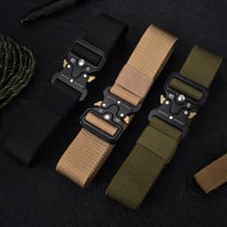 Quick Release Tactical Belt for Men - Durable Canvas Waistband with Water Bottle Hook Carabiners Outdoor Hunting Hiking Gear Kit