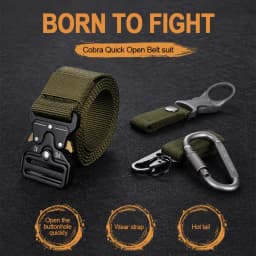 Quick Release Tactical Belt for Men - Durable Canvas Waistband with Water Bottle Hook Carabiners Outdoor Hunting Hiking Gear Kit