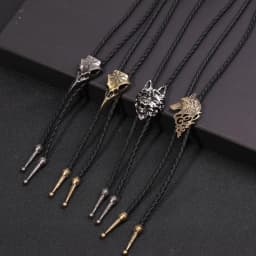 Raven Wolf Head Alloy Bolo Tie Gothic Western Style Necklace for Men Halloween Costume & Cowboy Party Accessories Unique Gifts