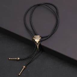 Raven Wolf Head Alloy Bolo Tie Gothic Western Style Necklace for Men Halloween Costume & Cowboy Party Accessories Unique Gifts