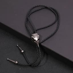 Raven Wolf Head Alloy Bolo Tie Gothic Western Style Necklace for Men Halloween Costume & Cowboy Party Accessories Unique Gifts