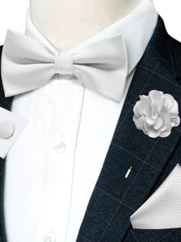 Wedding Bow Tie for Men Solid Pink Pre-tied Bowtie Pocket Square Cufflinks Corsage Set Party Business Silk Butterfly Knot Gift
