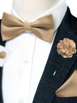 Wedding Bow Tie for Men Solid Pink Pre-tied Bowtie Pocket Square Cufflinks Corsage Set Party Business Silk Butterfly Knot Gift