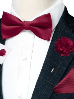 Wedding Bow Tie for Men Solid Pink Pre-tied Bowtie Pocket Square Cufflinks Corsage Set Party Business Silk Butterfly Knot Gift