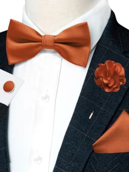 Wedding Bow Tie for Men Solid Pink Pre-tied Bowtie Pocket Square Cufflinks Corsage Set Party Business Silk Butterfly Knot Gift