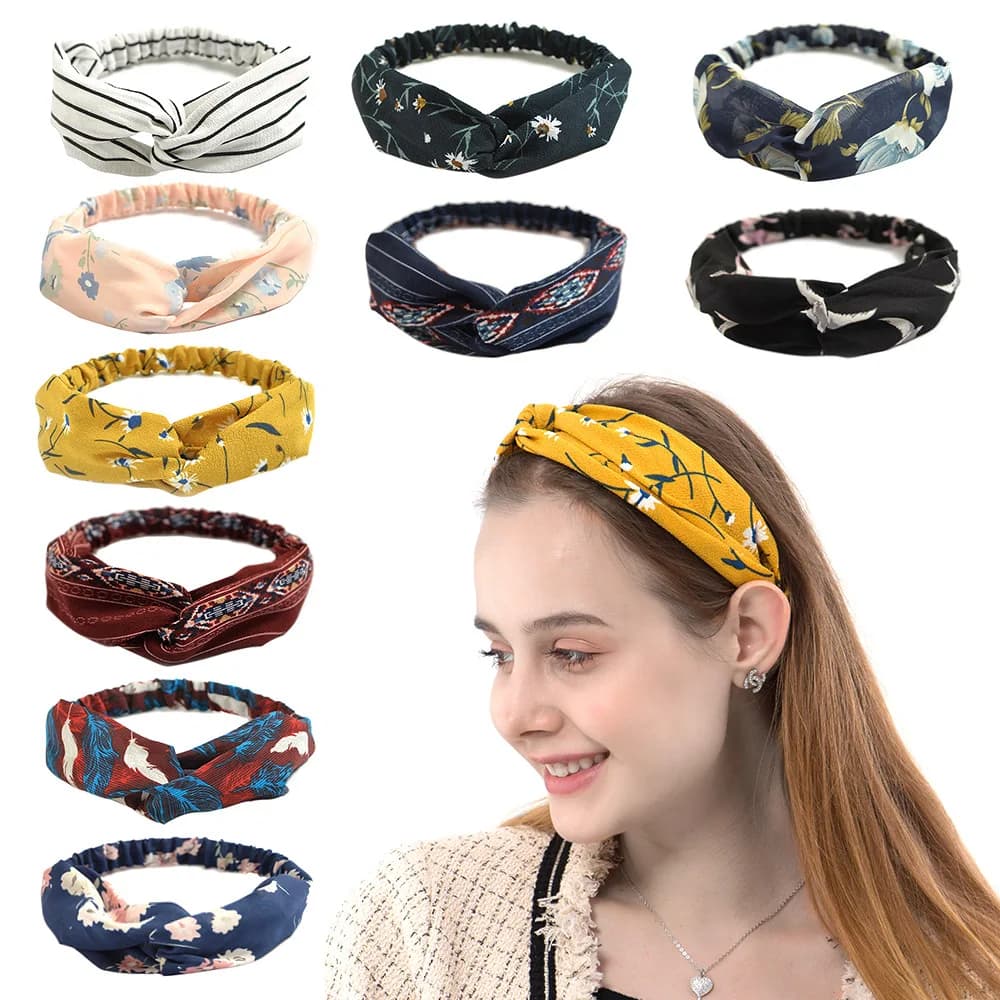 Fashion Bohemian Style Hair Bands Elastic Yoga Headband Women Headwear Print Vintage Cross Unisex Scrunchies Hair Accessories