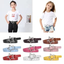 Girls Boys Five Pointed Star PU Buckle Belts Waistband Adjustable Metal Snap Leather Belt Waist Belt Waist Strap Thin Belt