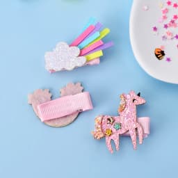 3Pcs Glitter Hair Clips Baby Girl Colourful Pink Rainbow Clouds Unicorn Handmade Barrettes School Headwear Hair Accessories