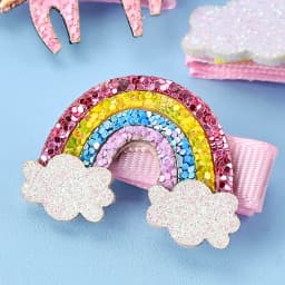 3Pcs Glitter Hair Clips Baby Girl Colourful Pink Rainbow Clouds Unicorn Handmade Barrettes School Headwear Hair Accessories