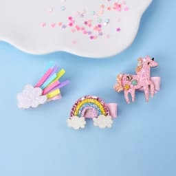 3Pcs Glitter Hair Clips Baby Girl Colourful Pink Rainbow Clouds Unicorn Handmade Barrettes School Headwear Hair Accessories