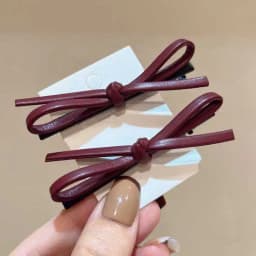 2PCS PU Leather Bow Hairpin Hair Clip Fashion Design Personality Delicate Korea Sweet Cool Y2K Girls Bobby Pin Hair Accessories