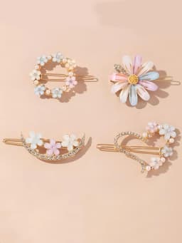 4pcs/set Fashion Exqusite Crystal Flower Heart Hair Clips Hairpins For Women Girls Party Ponytail Side Headwear Hair Accessories