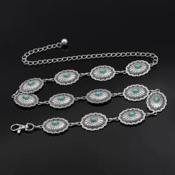 Western Belt for Women - Turquoise Chain Metal Concho Cowgirl Belt for Country Concert Outfit