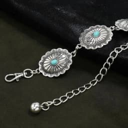 Western Belt for Women - Turquoise Chain Metal Concho Cowgirl Belt for Country Concert Outfit