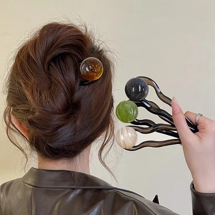 Fashion Colored U-Shaped Hairpin Hair Fork Trendy Acrylic Material Hair Clip for Women Girls Retro Jewelry Headwear Accessories