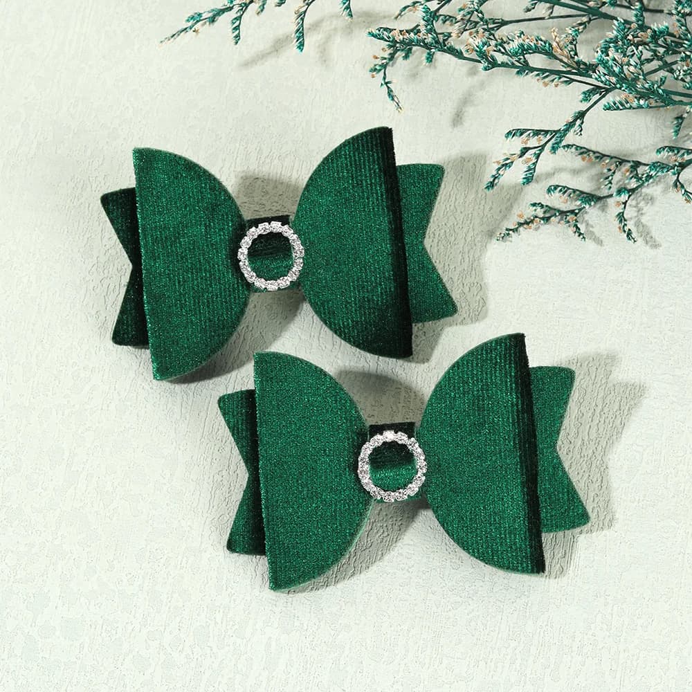 2Pcs Fashion Velvet Bow Hairpin Rhinestone Clips Volume tongs Double Braids Barrettes For Women Girls Accessories Headdresses