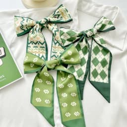 Korean green headband long small silk scarf for Women, Soft Comfort Elastic Headband, Workout Daily Casual Evening Gift Chic
