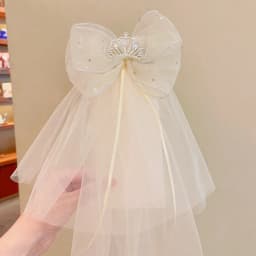 Children's Veil Girls Crown Bow Barrettes Little Princess Stereo Light Diamond Head Clip Birthday Photo Hair Clip Headdress