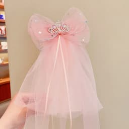 Children's Veil Girls Crown Bow Barrettes Little Princess Stereo Light Diamond Head Clip Birthday Photo Hair Clip Headdress