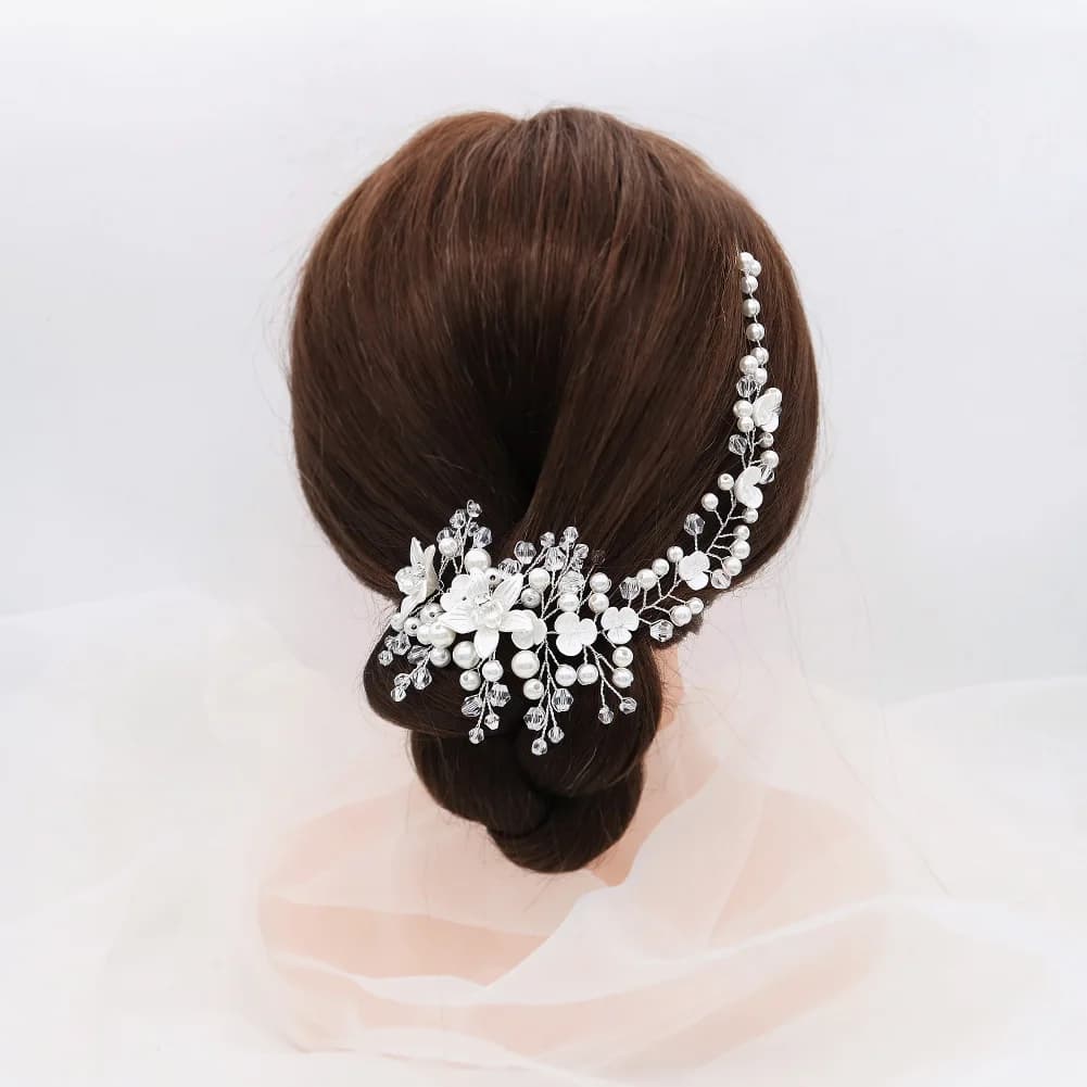 Elegant Silver Handmade Headband Flower Pearl Versatile Women's Headwear Wedding Banquet Bridal Hair Accessories