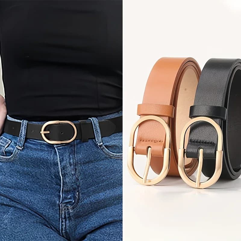 1pcs Women's Belt Fashion Classic Buckle PU Leather Belt Versatile Casual Golden Needle Buckle - Pair with Jeans, Pants, Dress