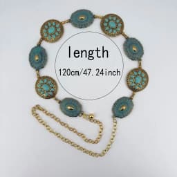 Cross-border Jewelry Turquoise Waist Chain for Women; Fashionable Bohemian Style Zinc Alloy Retro Belt; Versatile and Stylish