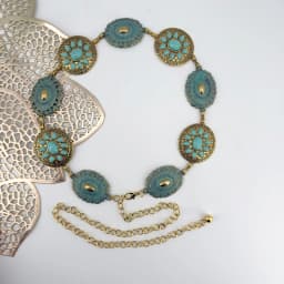 Cross-border Jewelry Turquoise Waist Chain for Women; Fashionable Bohemian Style Zinc Alloy Retro Belt; Versatile and Stylish
