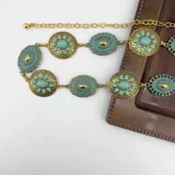 Cross-border Jewelry Turquoise Waist Chain for Women; Fashionable Bohemian Style Zinc Alloy Retro Belt; Versatile and Stylish