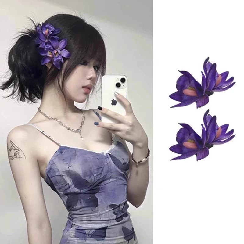 1pc Floral Hair Clip for Women Side Realistic Flower Hair Accessories Hairpin Orchid Hair Decoration Hair Flower