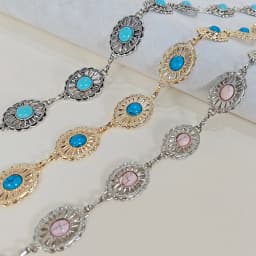 Silver Bohemian Female Metal waist chain Belt luxury Blue Gemstone Ellipse Designer Belts for Women Long Waistband Punk