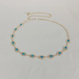 Silver Bohemian Female Metal waist chain Belt luxury Blue Gemstone Ellipse Designer Belts for Women Long Waistband Punk