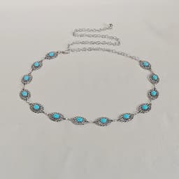Silver Bohemian Female Metal waist chain Belt luxury Blue Gemstone Ellipse Designer Belts for Women Long Waistband Punk