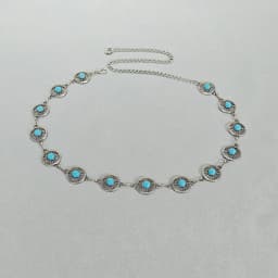 Silver Bohemian Female Metal waist chain Belt luxury Blue Gemstone Ellipse Designer Belts for Women Long Waistband Punk