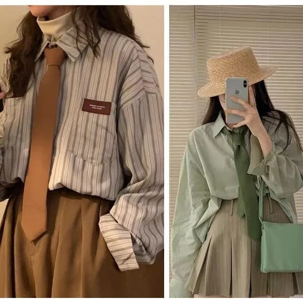 Brown retro tie women's fruit green coffee handmade casual shirt candy colored trendy versatile tie