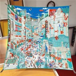Silk Scarf Women City Street Print Square Scarves Head Echarpes Silk Foulards Femme Wraps Beach Shawl Bandana Lady Hijabs 90CM